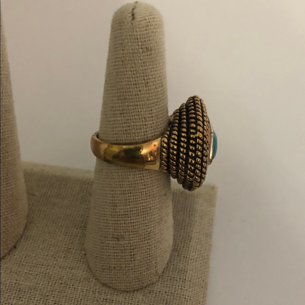 Barre Turquoise and Sterling with Copper Vermeil Vintage Ring Size 8 - Picture 3 of 6